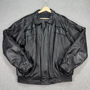 Vintage Sears Leather Bomber Jacket Men's L Black Quilted Lined Made In Canada